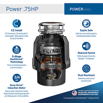 InSinkErator 生ごみ処理機 Power .75HP with EZ Connect Cord & Hardwire Adapter | InSinkErator US
