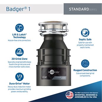 InSinkErator Badger 1/3 hp Garbage Disposal; InSinkErator Badger 1/3 hp Garbage Disposal InSinkErator Badger 1/3 hp Garbage Disposal; InSinkErator Badger 1/3 hp Garbage Disposal